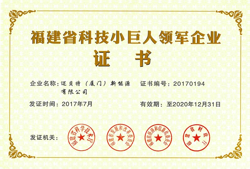 福建省科技小巨人證書(shū)